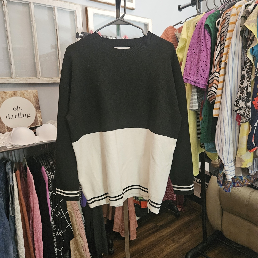 Mango Black and White Crew Neck Sweater